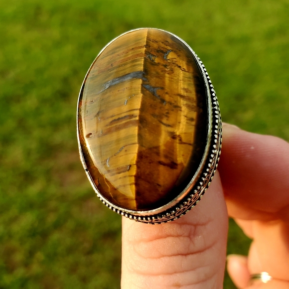 New Amazing Oversized Tiger Eye 925 Silver Ring. - Picture 7 of 16